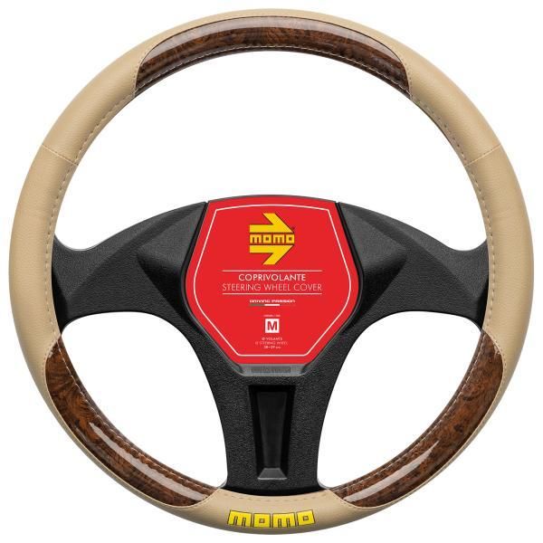 Funda para volante de coche Momo Briar de PVC beige/marrón (38-39 cm)