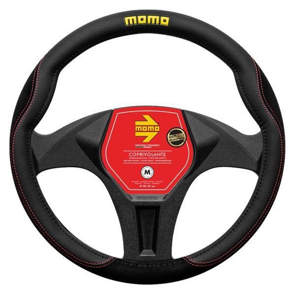 Funda de volante de microfibra Momo Comfort negra/roja 38-39 cm