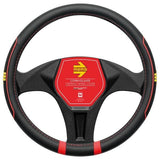 Momo Fast Autolenkradbezug, schwarzes PVC/rote Nähte, 38-39 cm
