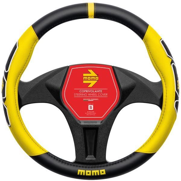 Momo Fun Car Steering Wheel Cover Black/Yellow 38-39 cm