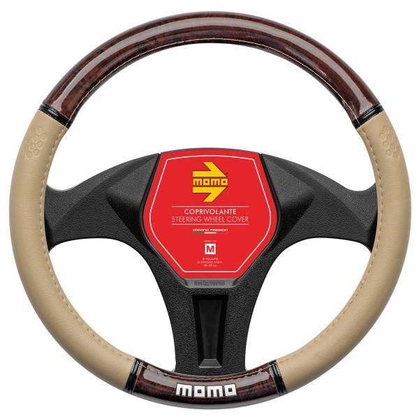 Momo Luxury Wood PVC Car Steering Wheel Cover Beige/Brown 38-39 cm