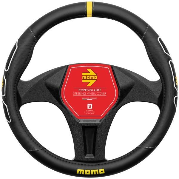 Funda para volante de coche Momo Profile con costuras negras y blancas (38-39 cm)