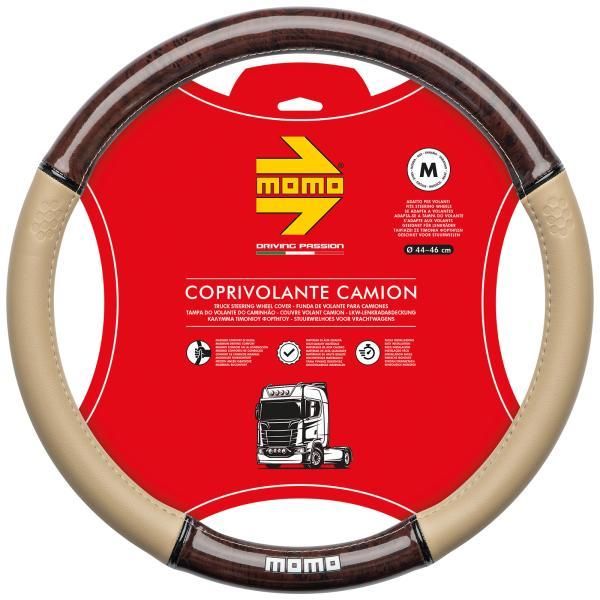 Momo Truck Luxury Wood PVC Steering Wheel Cover, Beige/Brown, 44-46 cm
