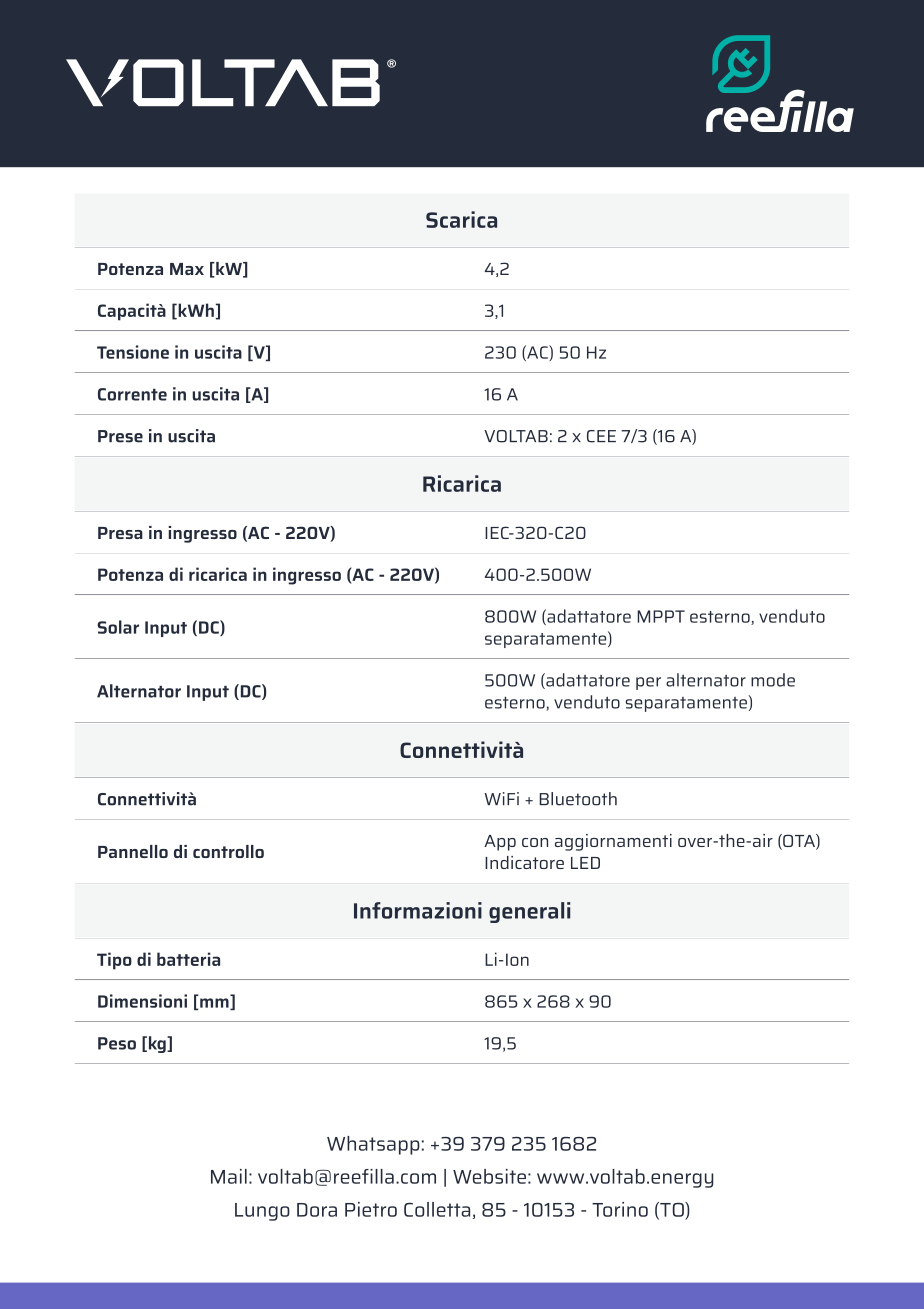 VOLTAB Generatore elettrico a batteria 4,2 kW – 230V per camper e off-grid