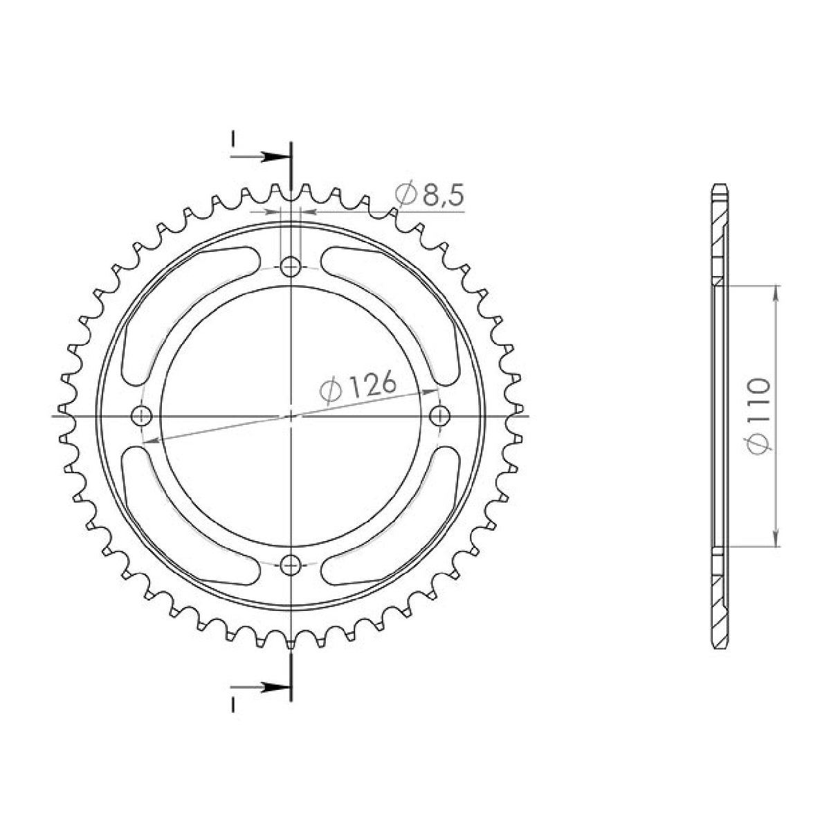 Corona in acciaio 46 denti passo 428 KAWASAKI KX 65 CC 00/01