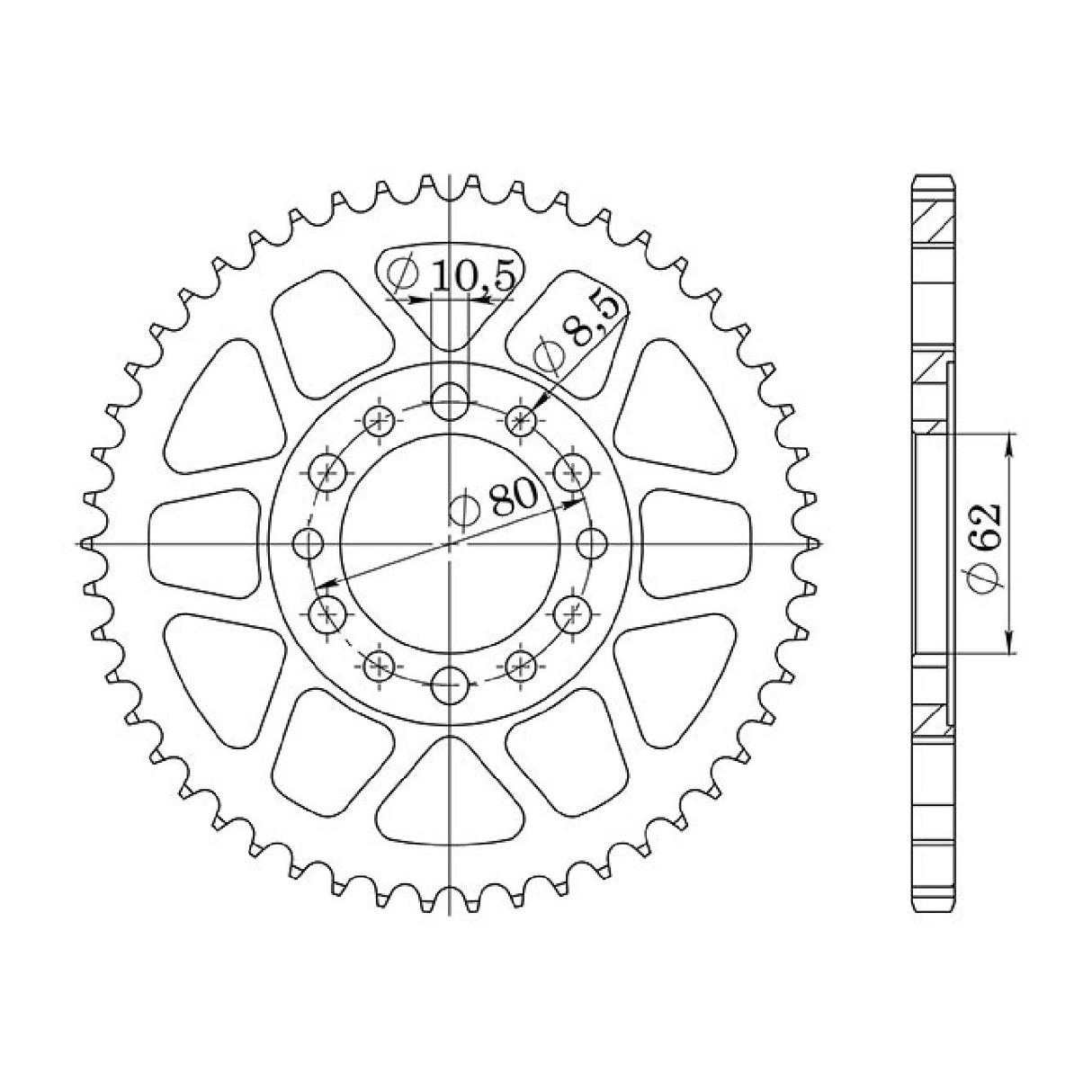 Corona in acciaio 44 denti passo 428