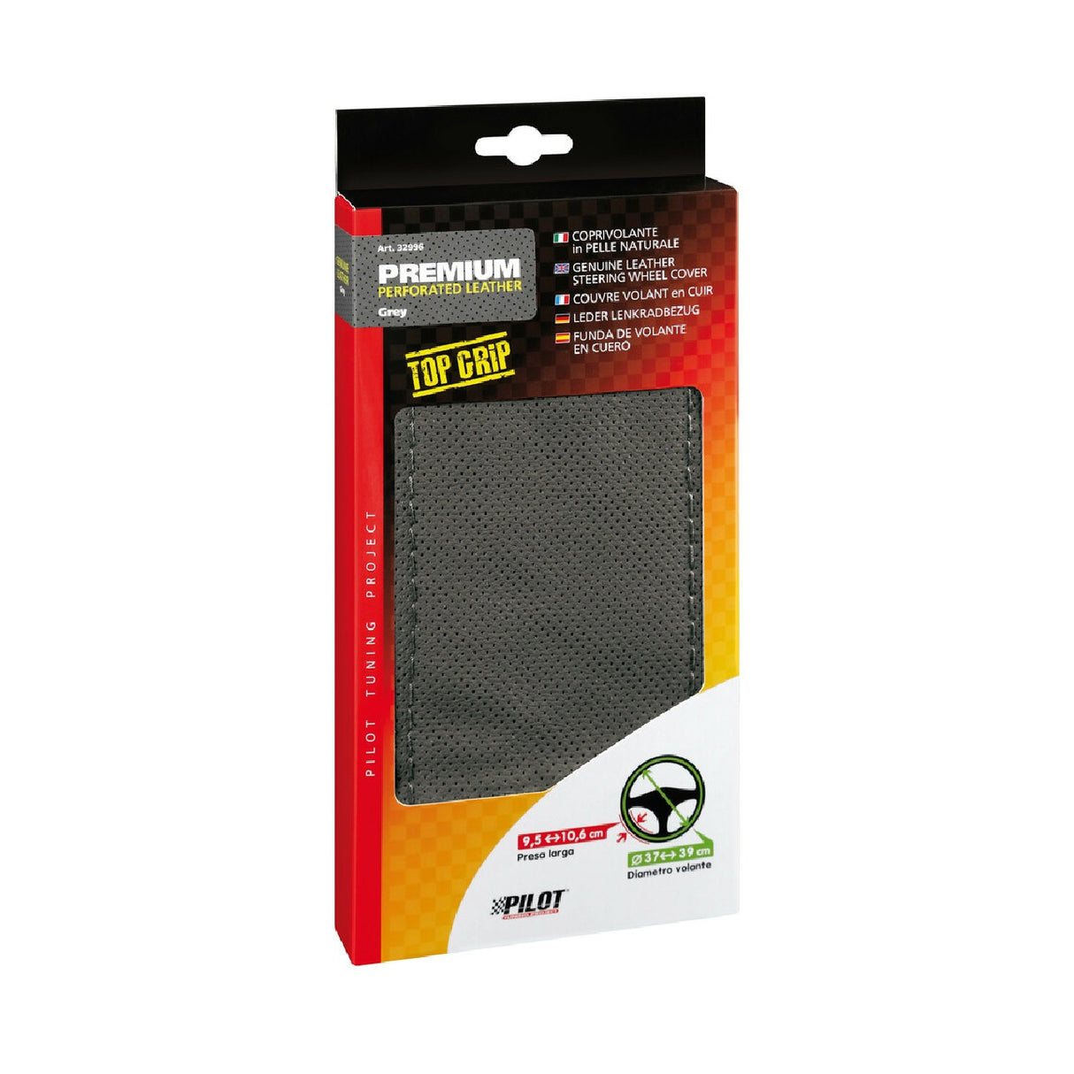 Pilot Premium Perforated Leather Steering Wheel Cover - L - Ø 37/39 cm - Grey
