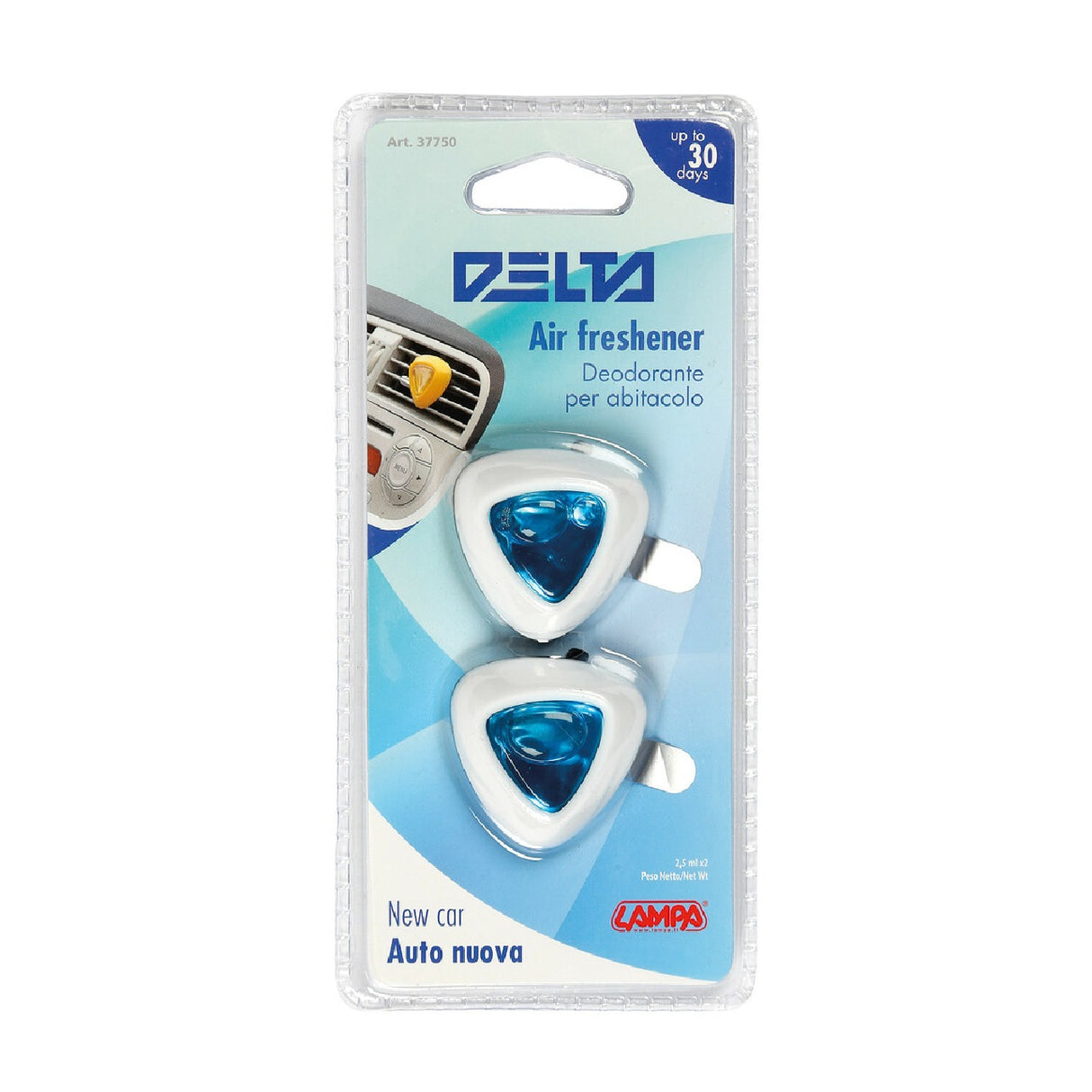 Lampa Delta, coppia mini deodoranti per abitacolo - 2x2,5 ml - Auto nuova