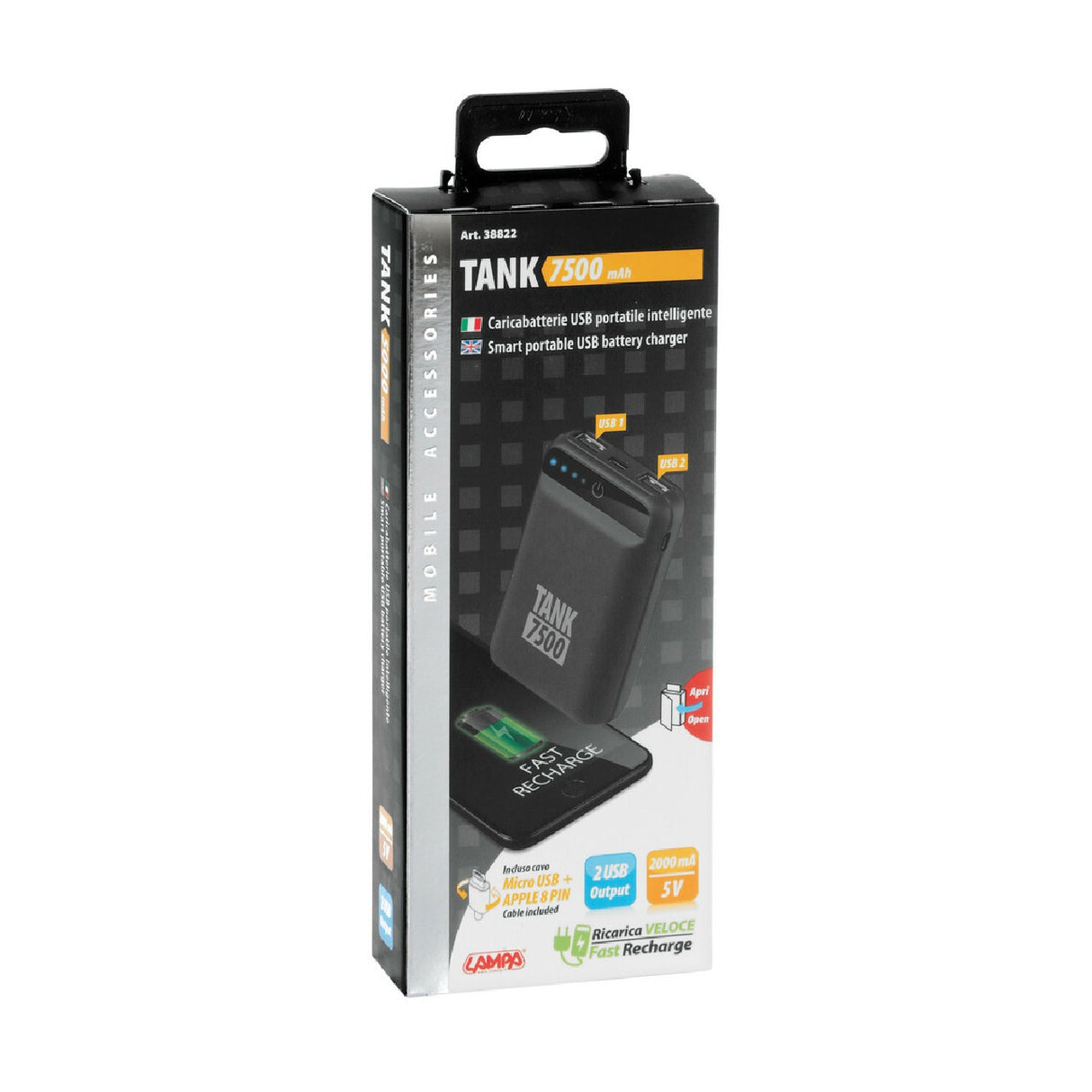 Lampa Tank 7500, Caricabatterie USB portatile intelligente