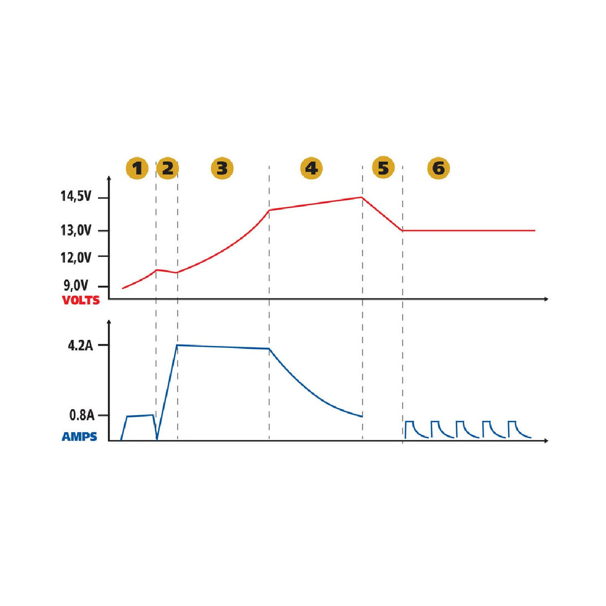 Amperomatische Lampe, intelligentes Ladegerät, 6/12 V – 0,8/4,2 A