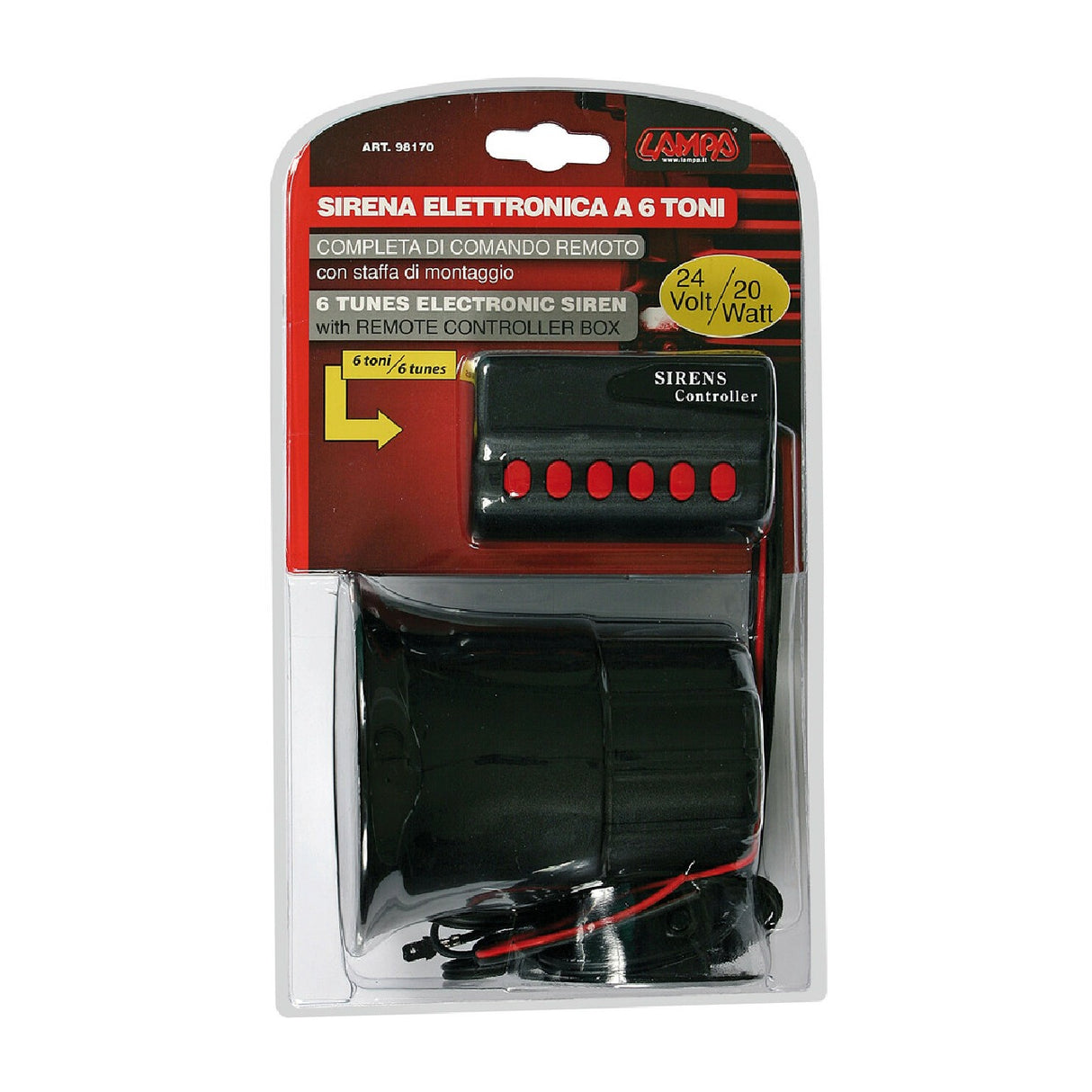 Lampa Sirena elettronica a 6 toni 20W, 24V