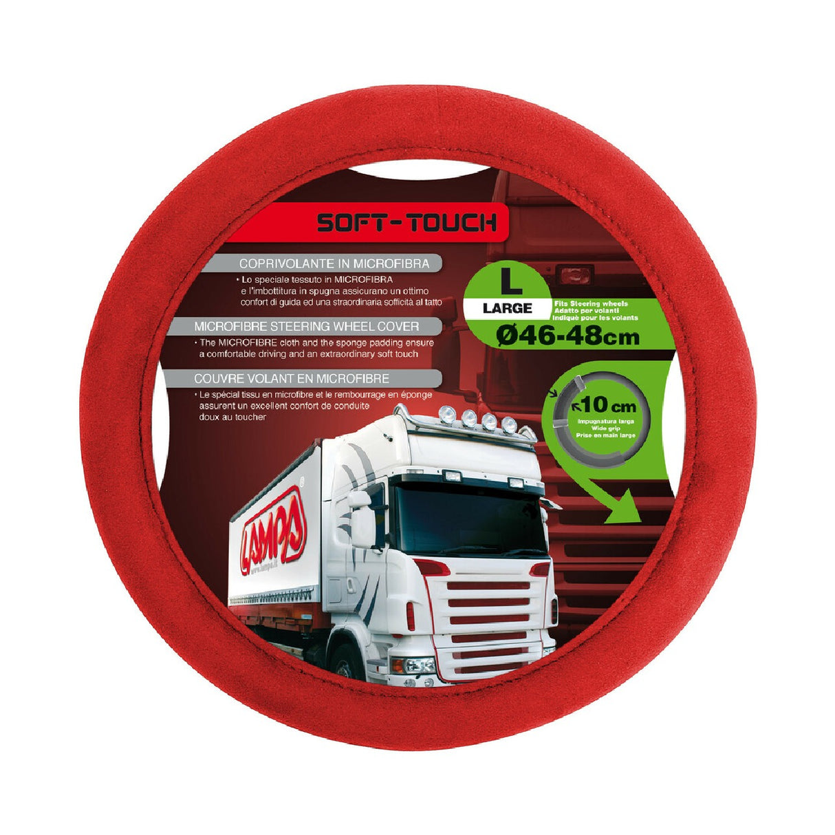 Lampa Soft Touch, microfiber steering wheel cover - L - Ø 46/48 cm - Red