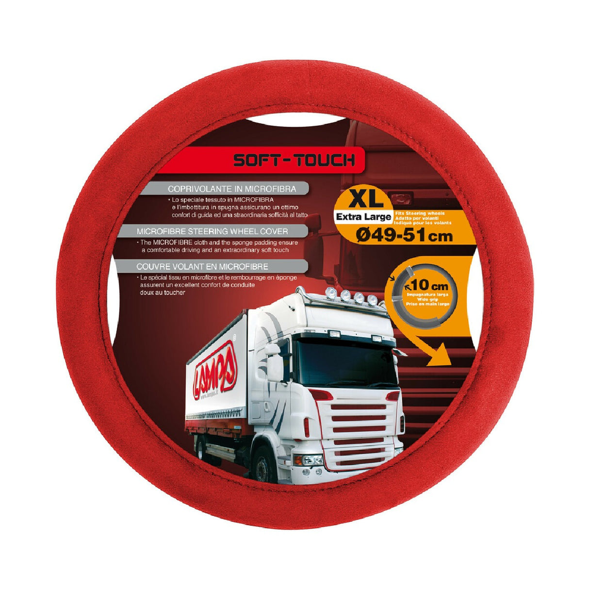 Lampa Soft Touch, Microfiber Steering Wheel Cover - XL - Ø 49/51 cm - Red