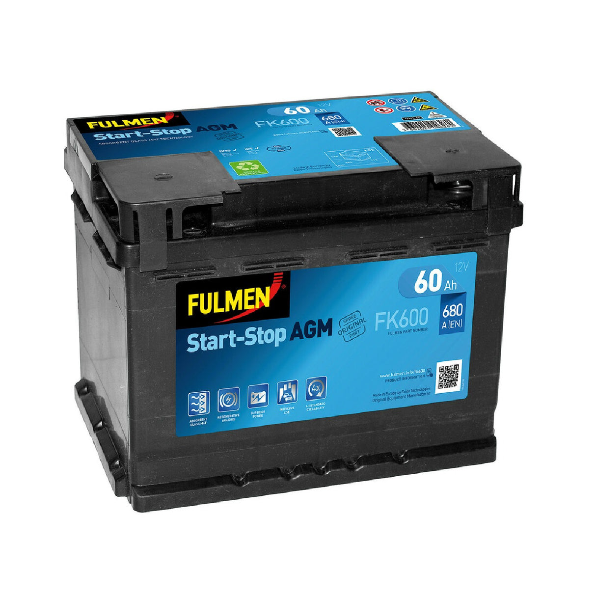 Fulmen FK600 Batteria Auto 12V Start-Stop AGM 60 Ah 680 A