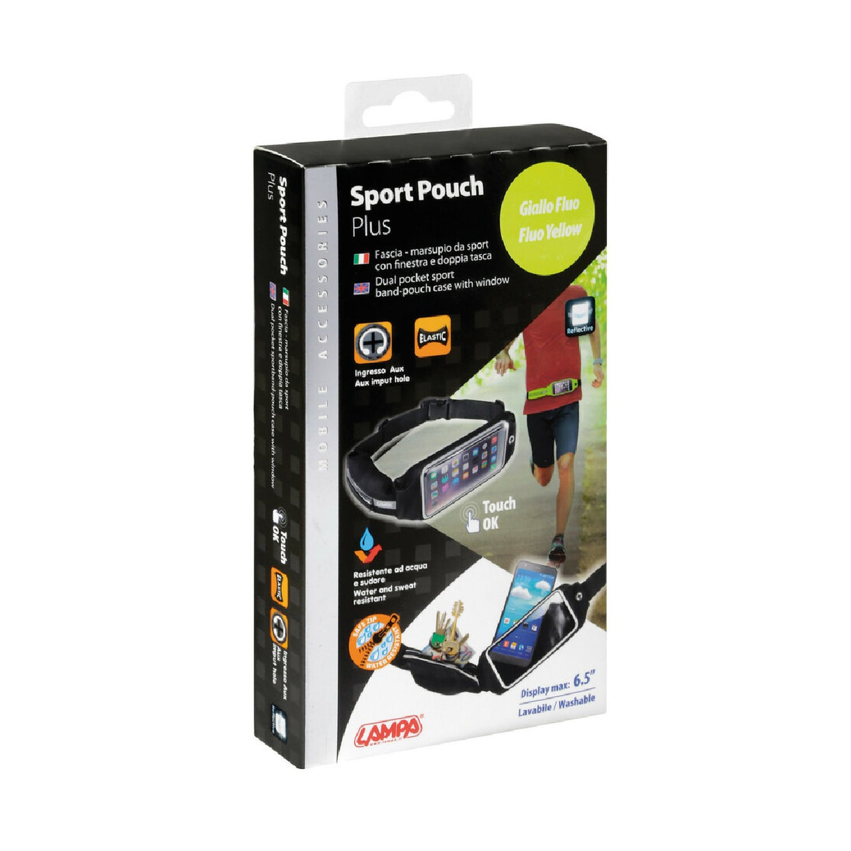 Sport Pouch Plus fascia-marsupio da sport con finestra doppia tasca Giallo fluo